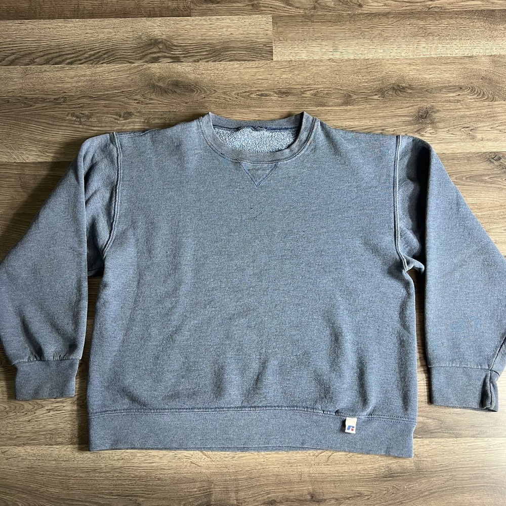 VTG Blank Sweatshirt Fits Medium Grey‎ Distressed Faded 1990s Russell Kanye USA